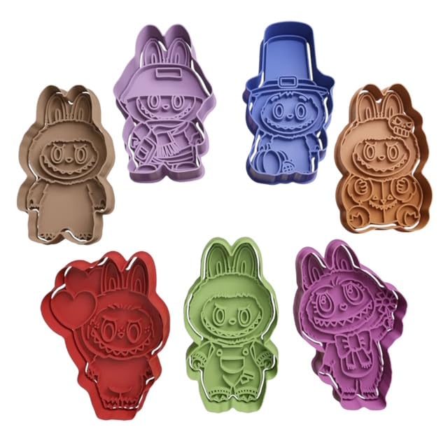 7 -Piece Lafufu The Monsters Cookie Cutter Set – Made in USA – Cute Cartoon Character Cookie Stamps – Food-Safe PLA – Perfect for Holiday Baking, Crafts & Gifts (7 PC COLOR: WHITE) (2 INCH)