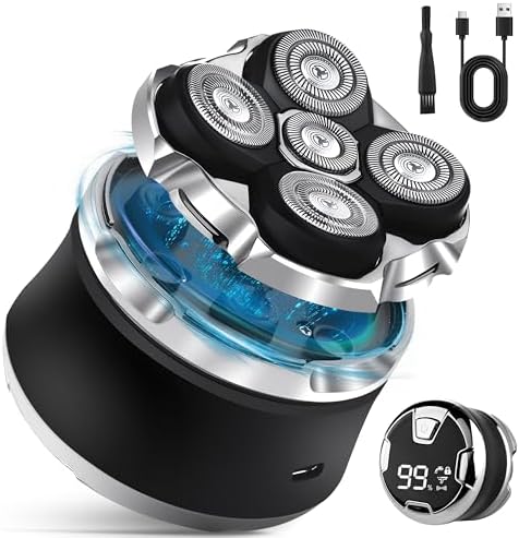 Head Shavers for Bald Men - 5D Rechargeable Head Face Magnetic Electric Razor, Wet Dry Shaving LED Display Cordless USB C Type-C Charging Men's Rotary Shaver Gift for Son Boyfriend Birthday