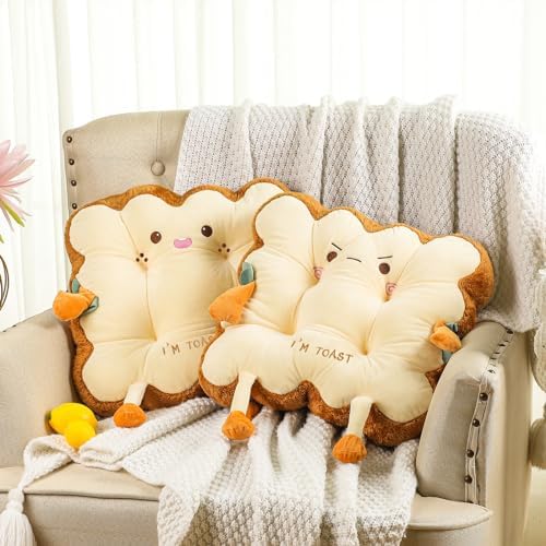 Kigley 2 Pcs Cute Seat Cushion Toast Bread Plush Pillow Cushion Memory Foam Kawaii Office Desk Chair Car Accessories Kawaii Chair Food Pillows for Car Birthday Sofa Bedroom