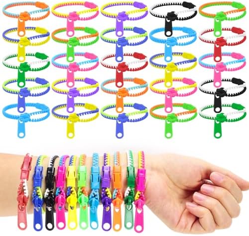 50 PCS Friendship Fidget Zipper Bracelet, 7.67 Inch Neon Colors Sensory Bracelet Bulk Set, Party Toys for Birthday, Christmas Goodie Bags, Small Prizes, Easter Egg Basket Stuffers