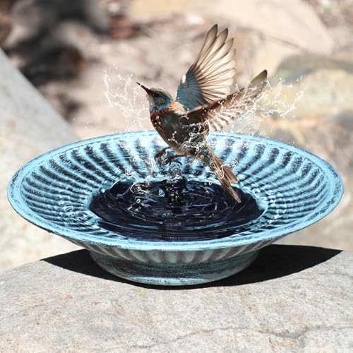 12.3" Solar Fountain Bird Bath for Outside, Metal Solar Bird Bath Fountains, Bird Bath Bubbler for Garden Patio Decor (Blue)