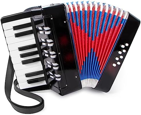 Accordion, 17 Keys Piano Accordion for Kids Students 8 Bass with Straps for Beginners Student Educational Musical Instrument (Black)