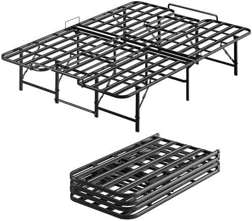 Queen Foldable Bed Frame, 14.2" High Portable Metal Platform Bed Frame with Tool Free Setup, Queen Size Collapsible Sturdy Steel Frame, No Box Spring Needed, Black