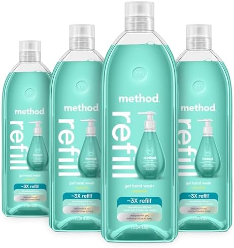 Method Gel Hand Soap Refill, Waterfall, Recyclable Bottle, Biodegradable Formula, 34 oz (Pack of 4) (Packaging May Vary)