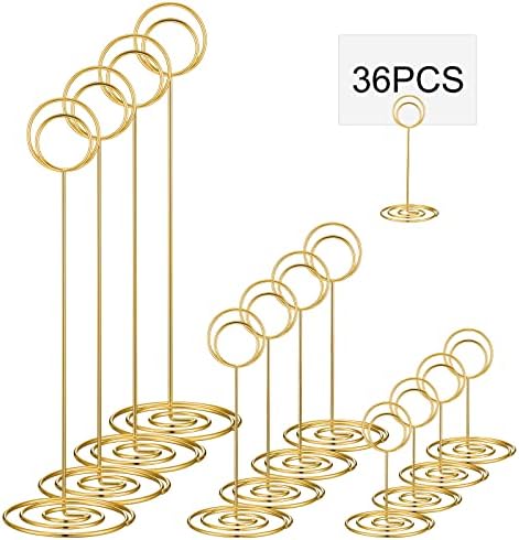 Teling 36 Pieces Table Number Holders 3 Size Place Card Holder Name Numbers Menu Memo Note Card Picture Photo Clip Stand Table Sign for Wedding Anniversary Party Display(Gold)