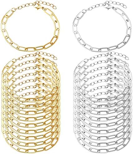 tiggell 20pcs Chain Bracelets Kit Alloy Link with Lobster Clasps for Christmas DIY Women Jewelry Findings Bracelet Making (Gold & Silver)