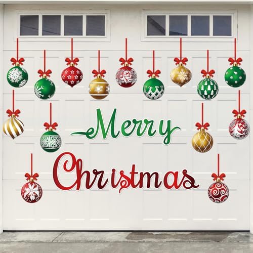 36 Pcs Christmas Garage Door Magnets Decorations, Xmas Ball Garage Door Decorations, Merry Christmas Magnets Stickers for Refrigerator Fridge Kitchen Car Indoor Outdoor Decorations, Red Green Gold