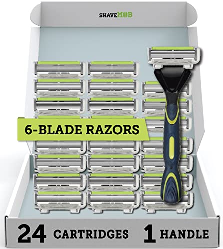 6-Blade Men's Razor Kit (Flex Head Handle + 24 Refills) (No Trimmer) - The Caveman Shaving Kit