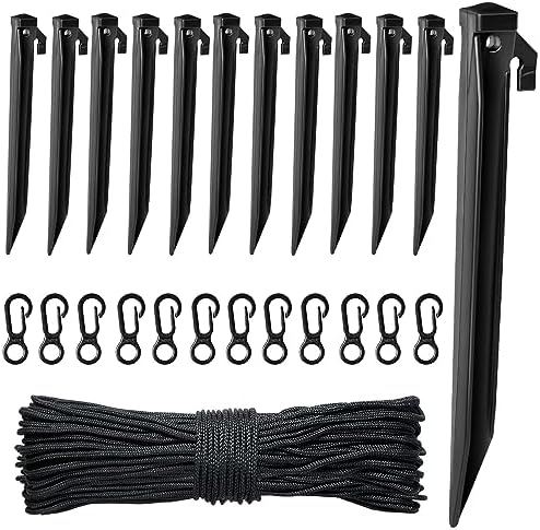 Plastic Inflatable Stakes Set, Include 12PCS Tent Stakes, 12Pcs of Hooks, and 65.5 FT Rope for Halloween Christmas Holiday Inflatables Garden Decorations