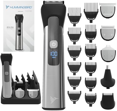 HUMMINGBIRD MK9 MasterGroom All-in-One Trimmer – 21-Piece Men's Grooming Kit for Beard, Head, Hair, Body, and Face, Waterproof, Stainless Steel, USB C Rechargeable, LED Display