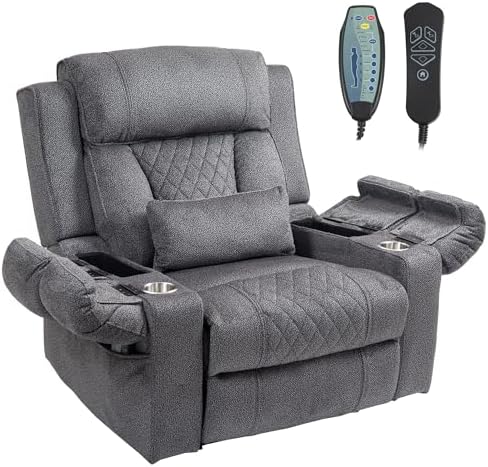 Big Man Power Lay Flat Lift Chair Oversized Recliner Dual Motor Heat Vibration for Elderly, Overstuffed Electric 28" Extra Wide Recliners with Flip Arm Storage Cup Holders,USB Type C Charging