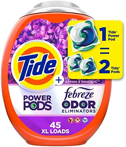 Tide Power Pods Laundry Detergent Pacs with Febreze Freshness with Odor Eliminators, Spring & Renewal Scent, 45 Count