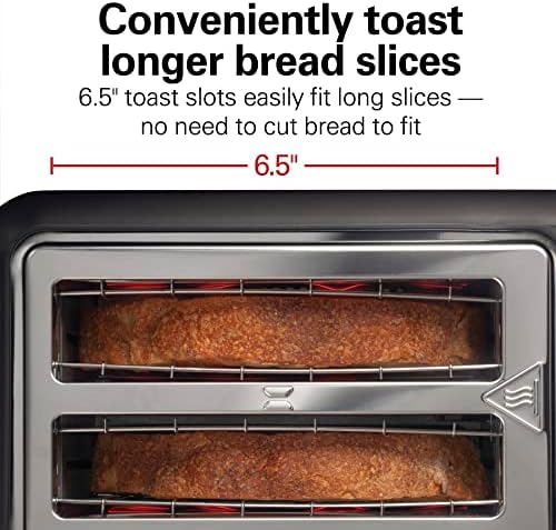 Hamilton Beach Gourmet 2 Slice Slot Toaster with Extra Long & Wide Slots, Sure-Toast Technology, Shade Selector, Bagel Setting, Matte Black and Stainless Steel (22996)