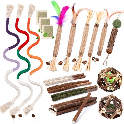 27 Pack Catnip Chew Toys for Cats,Cotton Sisal Rope Toys,Cat Natural Silvervine Sticks,for Cat Teeth Cleaning and Dental Care,Interactive Toy for Bored Indoor Cats