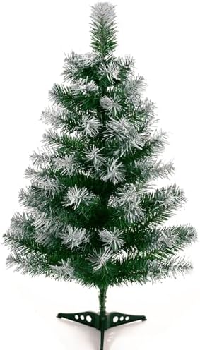2Ft Artificial Christmas Tree Green Tabletop Christmas Tree with Flocking Snow Frost Tips Plastic Stand Mini Xmas Pine Tree for Party Supplies Indoor Outdoor Holiday Home Decoration