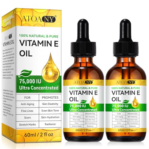 2 Pack Vitamin E Oil, Organic Pure Vitamin E Oil, Vitamin E Oil Blend 75,000 IU for Plump Skin, Reduce Fine Lines & Scars, Moisturizing Skin, for Skin, Scars, Face & Full Body