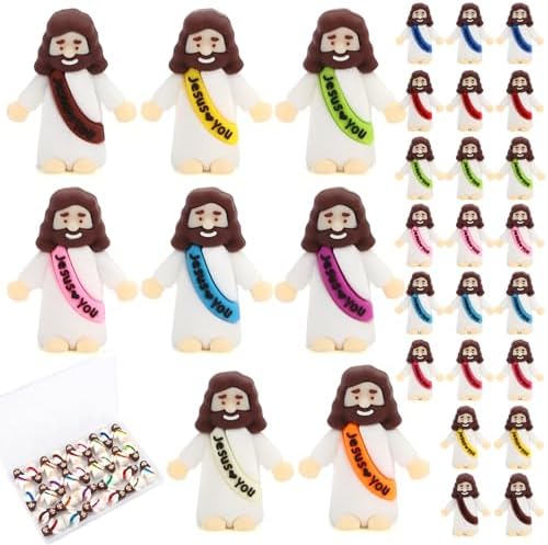 30 Pcs Little Jesus Figures, Mini Jesus Figurines in Bulk to Hide and Seek Religious Gifts Tiny Jesus Loves You Figures for Sunday School Baptism Easter Egg Fillers Stuffers Christmas Decorations