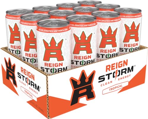 REIGN Storm, Tropical, Fitness & Wellness Energy Drink, 12 Fl Oz (Pack of 12)