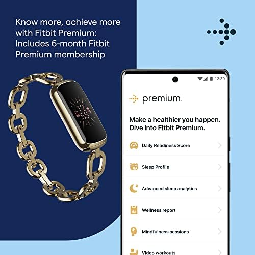 Fitbit Luxe Special Edition Fitness and Wellness Tracker, Gorjana Soft Gold Stainless Steel Parker Link Bracelet, One Size (S & L Peony Classic Bands Included)