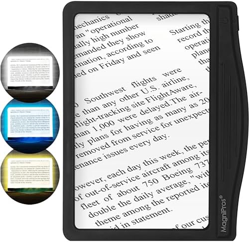MAGNIPROS 5X Large LED Page Magnifier for Reading Magnifying Glass Reader with 3 Color Lighting Modes & Anti-Glare Lens to Reduce Eye Strain-Perfect for Fine Print, Aging Eyes, Low Vision and Seniors