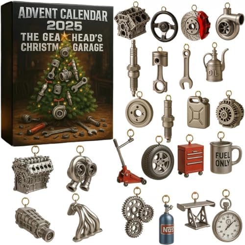 Advent Calendar 2025: The Gearhead’s Christmas Garage, 24 Days of Miniature Car Parts & Tools with Holiday Gifts for Car Enthusiasts, Automotive Christmas Countdown for Cars Lovers