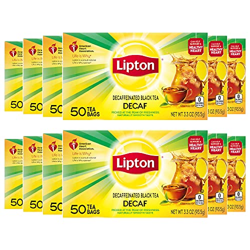 Lipton Decaf Black Tea Bags, Hot or Iced Tea, 600 Total Bags (50ct - Pack of 12)