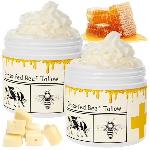 Beef Tallow for Skin, Beef Tallow, Tallow and Honey Cream, Grass Fed Beef Tallow, Organic Beef Tallow Balm for Face Moisturizer for All Purpose, Best Beef Tallow for Skin for Skincare, 2 pack