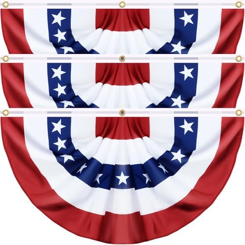 3 Pack Large Size 3 X 6 Ft USA Pleated Fan Flag, 4th of July Decorations American Bunting Flag Patriotic Half Fan Flags Banner 100% Polyester Fourth of July Independence Day Memorial Day Outdoor Decor