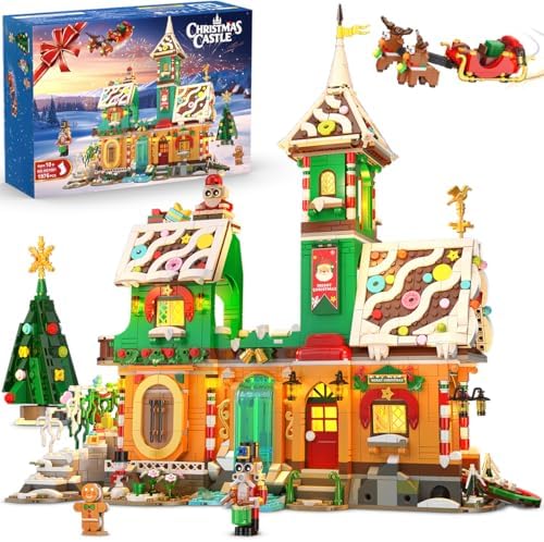 3 Style Christmas Gingerbread House Building Set with Lights - 2025 Holiday Castle Building Block Toy with Santa Claus Xmas Tree Gifts for Adults Teens Kids Girls Boy Ages 10+ (1976PCS)