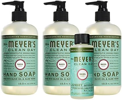 MRS. MEYER'S CLEAN DAY Variety, 3 Liquid Hand Soap Basil, 1 4x Concentrated Laundry Detergent 2 oz, 1 CT