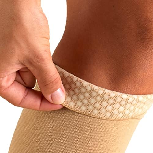 Truform 30-40 mmHg Compression Stockings for Men and Women, Thigh High Length, Dot-Top, Open Toe, Beige, X-Large