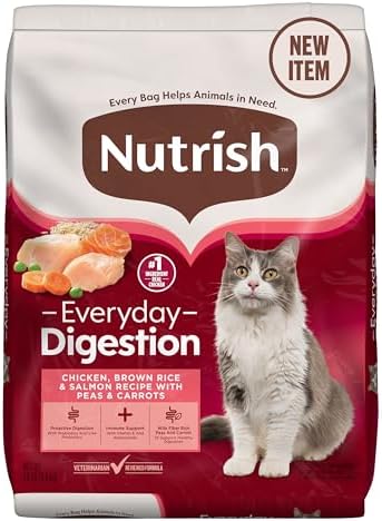 Nutrish Everyday Digestion Chicken Brown Rice and Salmon Recipe with Peas and Carrots Dry Cat Food, 13 lb. Bag, Packaging May Vary (Rachael Ray)