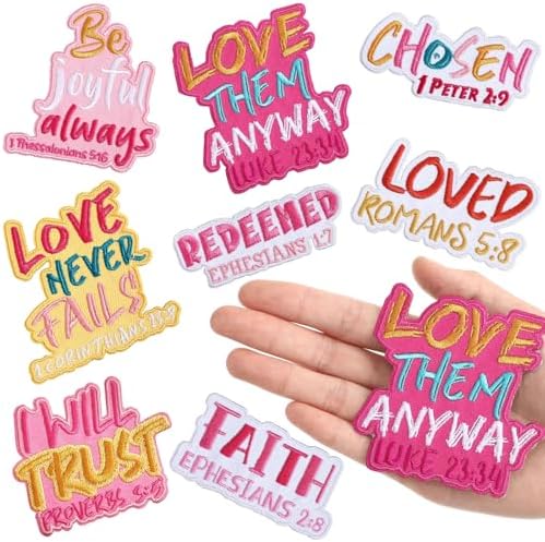 Lyrow 8 Pcs Bible Verse Embroidered Iron on Patches 3 Inch Motivational Religious Christian Sew on Patches for Christmas Easter Hat Backpack Jacket Clothes DIY Accessories Decoration(Pastel Colors)