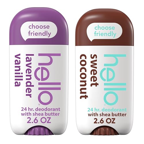 Hello Variety Pack - Aluminum Free Deodorant for Women & Men with Shea Butter, Lavender Vanilla, Sweet Coconut, Baking Soda Free, 2 x 2.6 oz