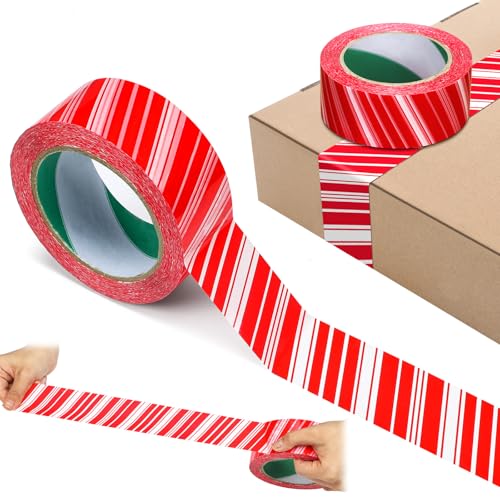 Christmas Packing Tape Red and White Stripe Printed Tapes Xmas Decorative Packing Tape Decorative Tape for Christmas Gift Box Wrapping Decor, 1.77 Inches x 109 Yards