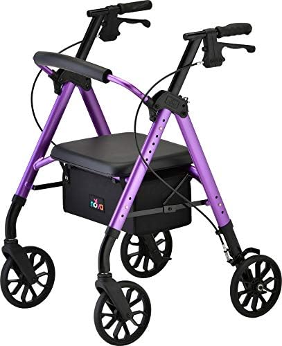 NOVA Medical Products Star 8 Rollator Walker with Perfect Fit Size System Lightweight Foldable Easy to Lift Carry Great for Travel Color, Purple, 1 Count