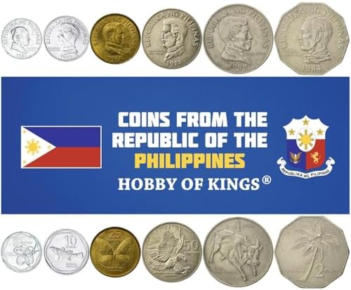 6 Coin Set from Philippines | 5 10 25 50 Sentimos 1 2 Piso Coin Set Collection | Melchora Aquino | Waling-Waling Flower | Francisco Baltasar | Butterfly | 1983-1994