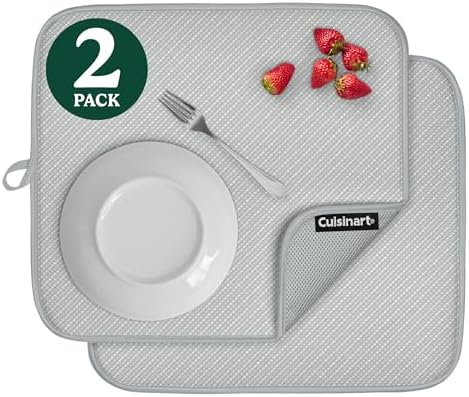 Cuisinart Dish Drying Mats for Kitchen Counter - (2) 16" x 18" Ultra Absorbent Kitchen Dish Drying Mat - Mesh Backing, Foldable, Machine Washable, Fast Drying Dish Mat (Diamond Strings)