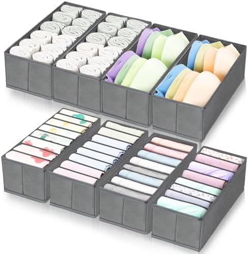 homyfort 8 Pack Dresser Drawer Organizers and Storage Bins for Clothing, Large Drawer Organizer Bins for Baby Clothes, T-Shirts, Bra, Underwear, Socks (Grey)