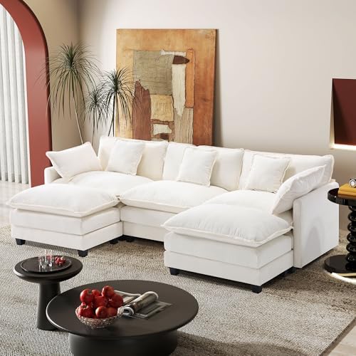 113.4" Modular Sectional Sofa,U Shaped Couch for Living Room,Modern Deep Seat Sofa 3 Seater Chenille Fabric Comfy Cloud Couches with Throw Pillows & Movable Ottoman