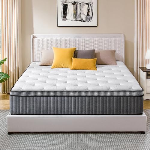 12 Inch Queen Mattress, Hybrid Queen Mattresses in a Box, Gel Memory Foam, Pocket Springs for Motion Isolation, Medium Firm Matress,60"x80"x12"