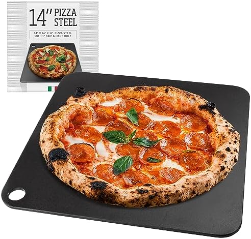 Steel Pizza Stone for Oven, Professional Baking Pizza Stone Made from Solid Steel, 14"x14" Unbreakable Thick, Create a Pizzeria Style Crust at Home