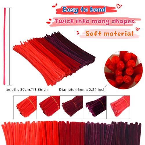 500pcs Pipe Cleaners Craft,5 Assorted Colors Red Pipe Cleaners for Crafts, Christmas Craft Pipe Cleaners, Chenille Stems for Art and Craft Supplies DIY Creative Project