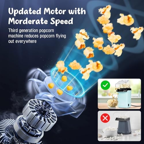 Hot Air Popcorn Popper Maker Pop Corn Machine Updated 1200w Electric Airpopper,16 Cups Capacity, High Popping Rate,No Oil with Cup to Portion Kernels Butter for Home Movie Night Kids Adults