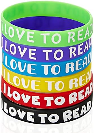 I Love to Read Rubber Bracelets Motivational Rubber Wristband Colorful Silicone Wristbands Bracelets for Classroom Rewards Teacher Award School Home Decoration Party Favors