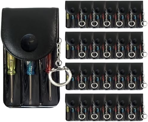 Bulk Pack Mini Screwdriver Keychain Set – 24 Sets of Handy 3-Piece Screwdrivers in a Snap-Closure Pouch with Hook, Perfect for Men, Tool Party Favors, Christmas Gifts, and Birthday Presents