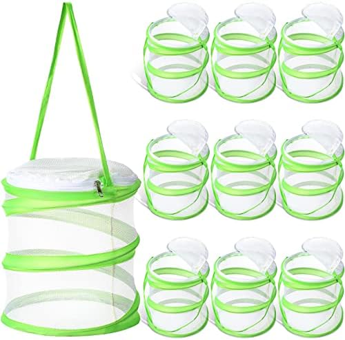 Sherr 10 Pcs Mini Butterfly Habitat Cage Clear Mesh Butterfly Net Cage Container Foldable Terrarium, 6.3x7.1inch
