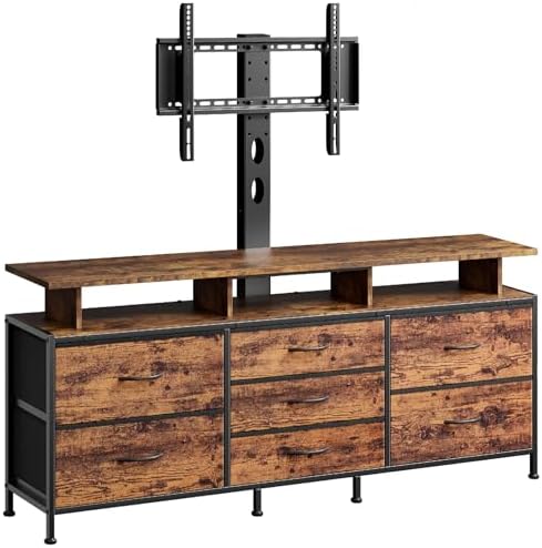 REAHOME TV Stand with Mount, 63" Entertainment Center for 32/45/55/60/65/70 inch TVs, Media Console Table with 7 Drawers, Height Adjustable Mount, Dresser TV Stand for Living Room, Rustic Brown