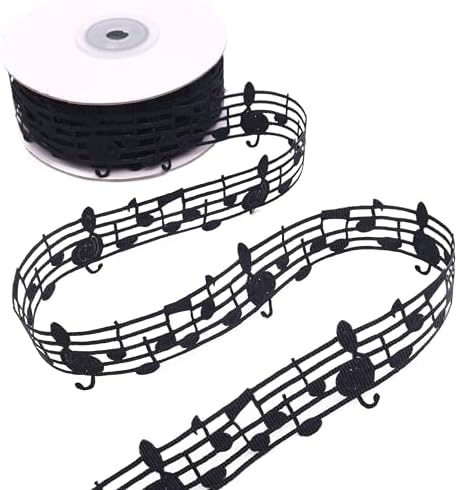 Black Music Note Ribbon Grosgrain Ribbon Notation Craft Music Accessories Trim for Homecoming Mum Supplies Christmas (20 Yards/Roll)