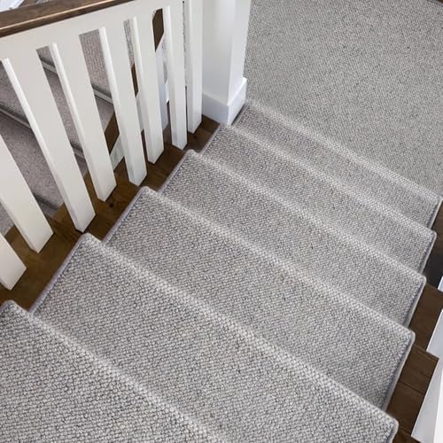 Bullnose Carpet Wool Stair Treads Non-Slip for Wooden Steps Indoor, Self-Adhesive Stair Protectors Soft Comfortable Carpet Runner,Pet Friendly Stair Rugs Covers Mats Staircase Step Covers,Washable(Gra